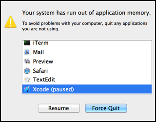 unable to allocate memory for an incoming image frame due to insufficient free physical memory. mac